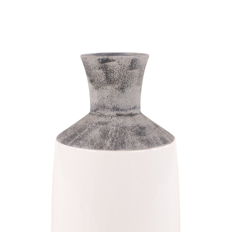 Glossy Gray Ceramic Cylinder Decorative Table Vase