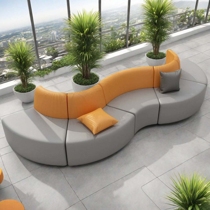 Curved module sofa gray spliced orange