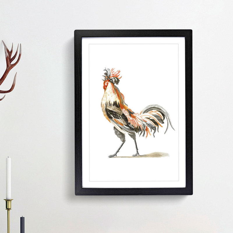 Proud Cockerel by Johan Teyler - Picture Frame Painting Print, 36cm H x 27cm W x 2cm D, Black Framed
