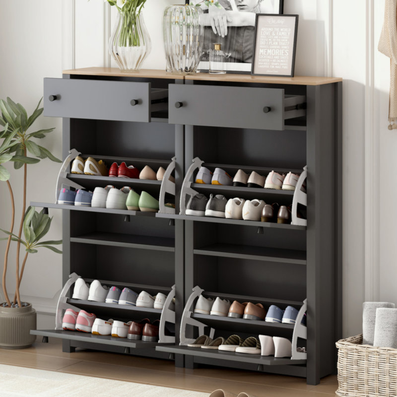 Particle Board Accent Shoe Cabinet with Drawer, Adjustable Panel, 47.2" H x 47.2" W x 9.4" D, Gray