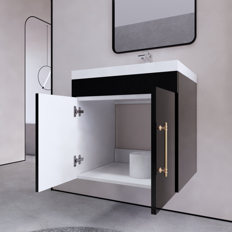 Ensemble de meuble-lavabo mural simple 30 po Foushee, Noir lustré, 24"
