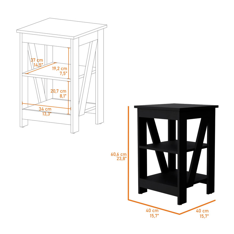 Table avec 2 tablettes, Noir