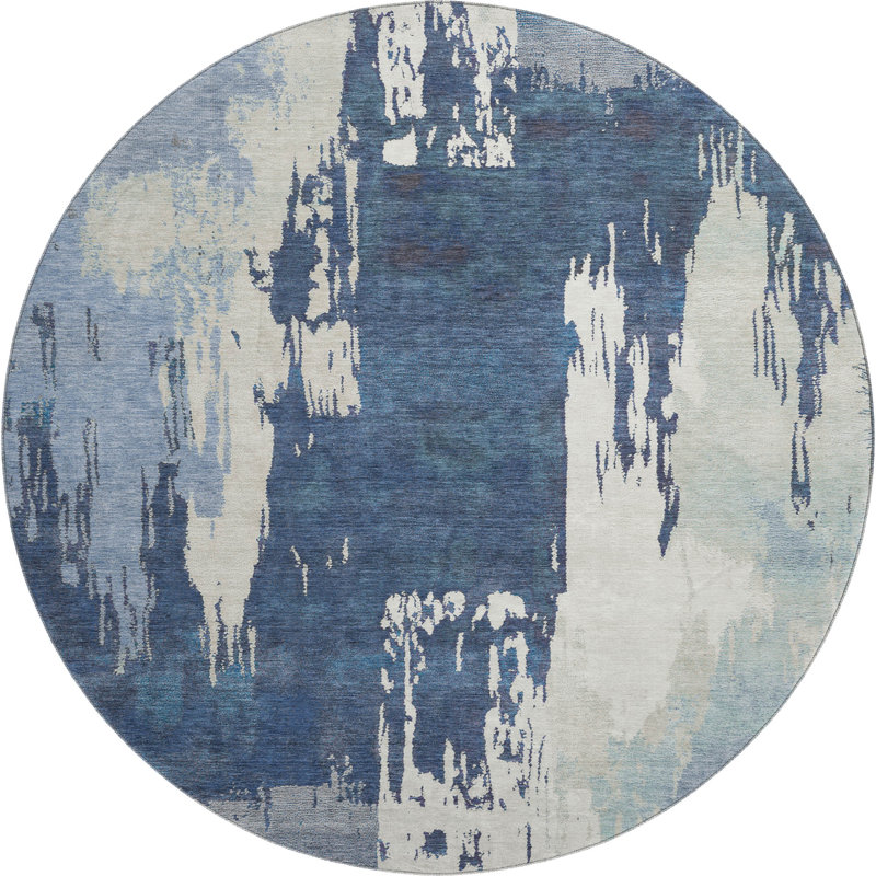 Premium Machine Washable Mayfield AMF2347 Abstract Rug, Blue, 8' Round