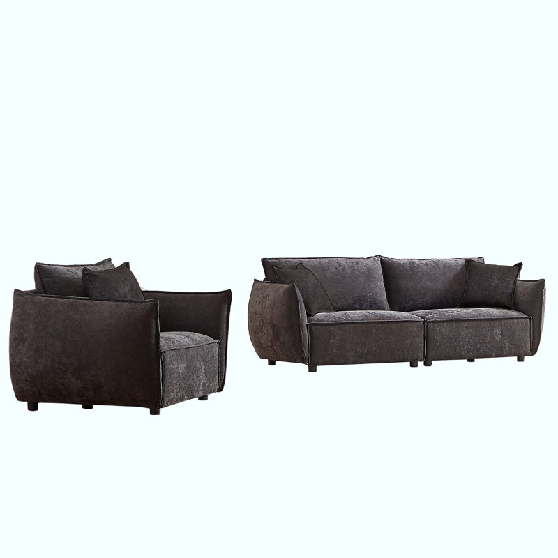 Canapé de salon moderne Combo, canapé en tissu de lin, structure en bois avec 3 coussins, mobilier d'appartement, Noir