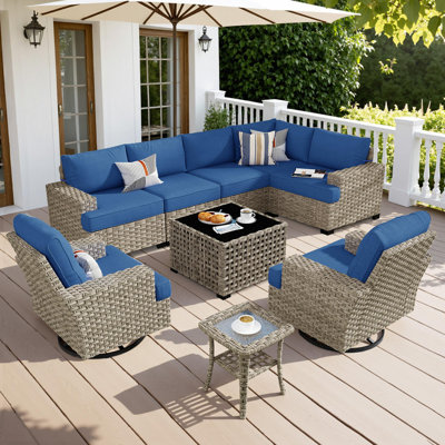 7- Person Rattan Outdoor Seating Group With Swivel Rockers