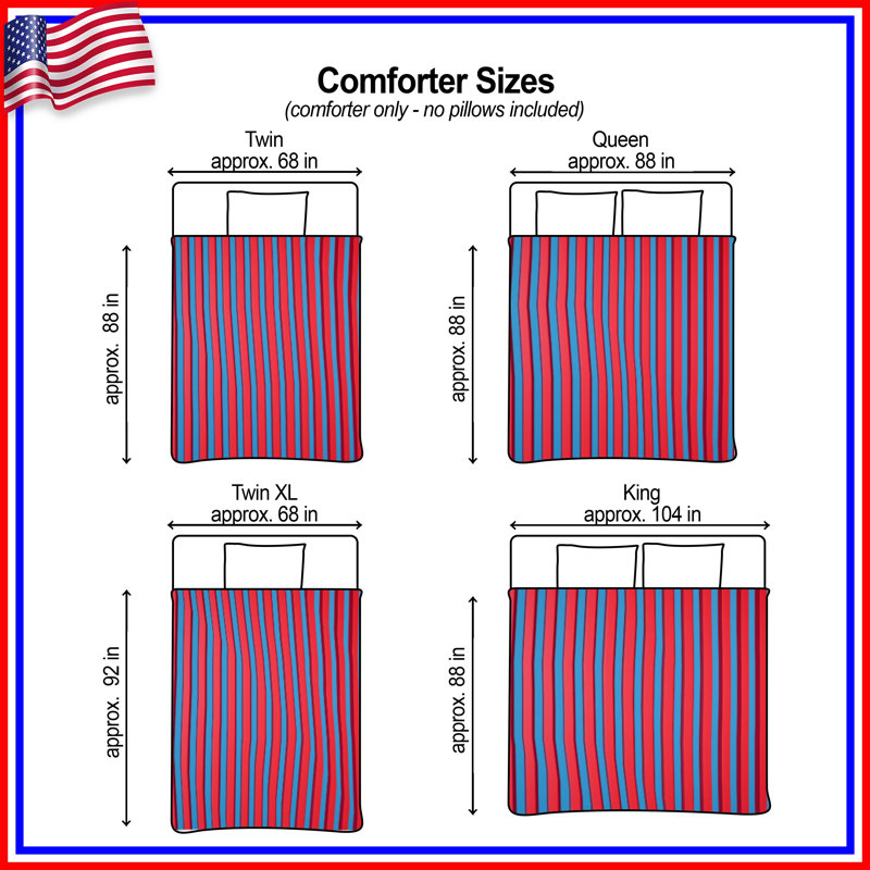 Red Blue Vertical Stripes Comforter, King