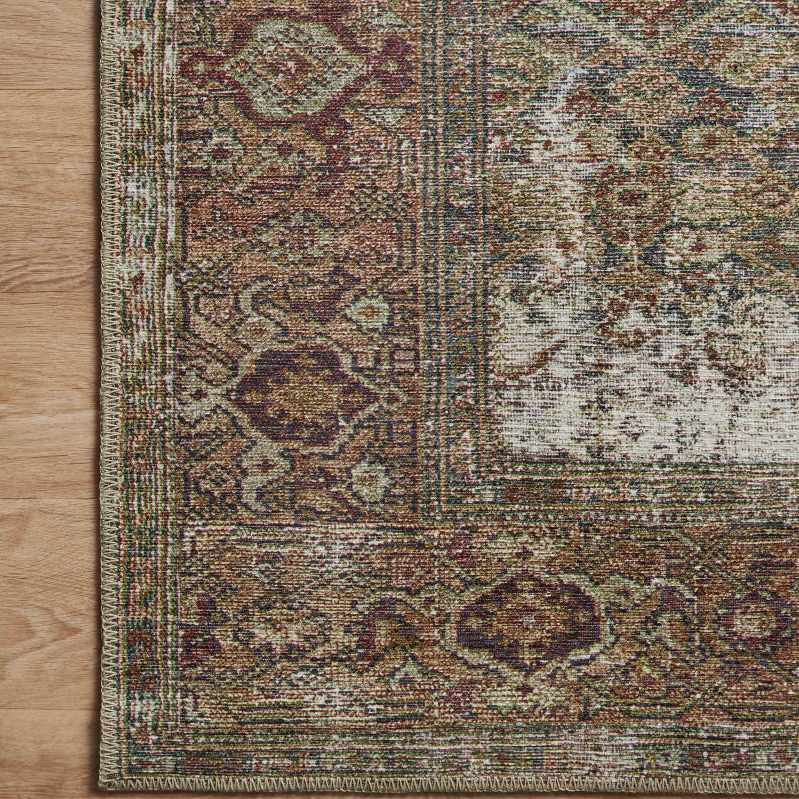 Georgie Oriental Moss/Salmon Area Rug, Square 1'6"