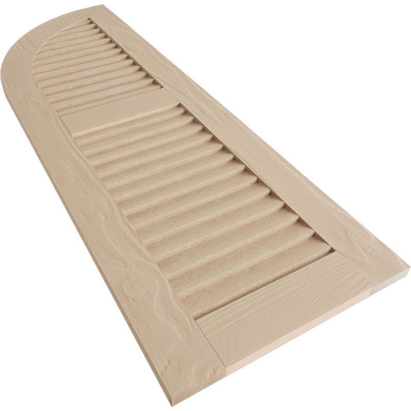 Primed Tan Sandblasted Faux Wood Arch Top Shutters, 12" x 76"