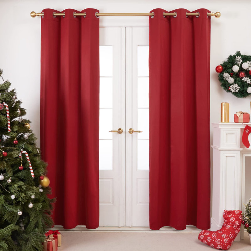 Thermal Insulated Room Darkening Grommet Curtain Panels (Set of 4), 42" W x 84" L, Red