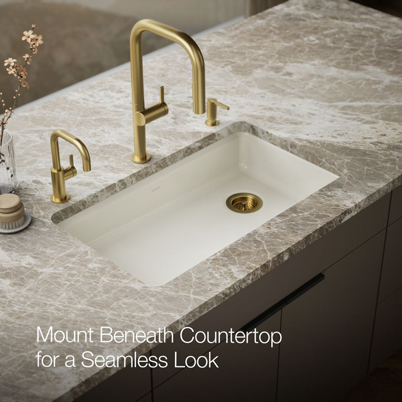Riverby® 33" L x 22" W Undermount Single Bowl Kitchen Sink, Biscuit