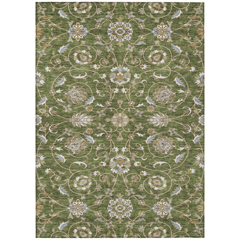 3' X 5' Olive Green Brown And Ivory Moroccan Washable Indoor Outdoor Area Rug