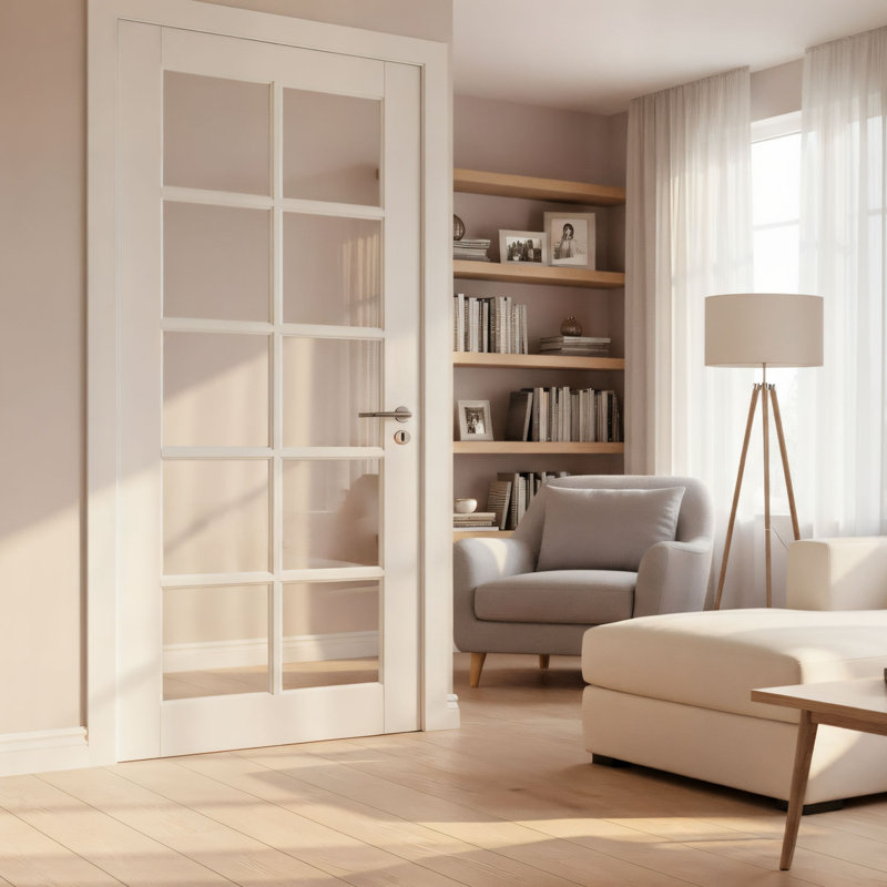 Dalle de porte intérieure 24 po x 10 po 24 po x 24 po, porte de garde-manger à noyau solide en verre transparent, bois manufacturé blanc apprêté, prêt à peindre (sans cadre / quincaillerie)