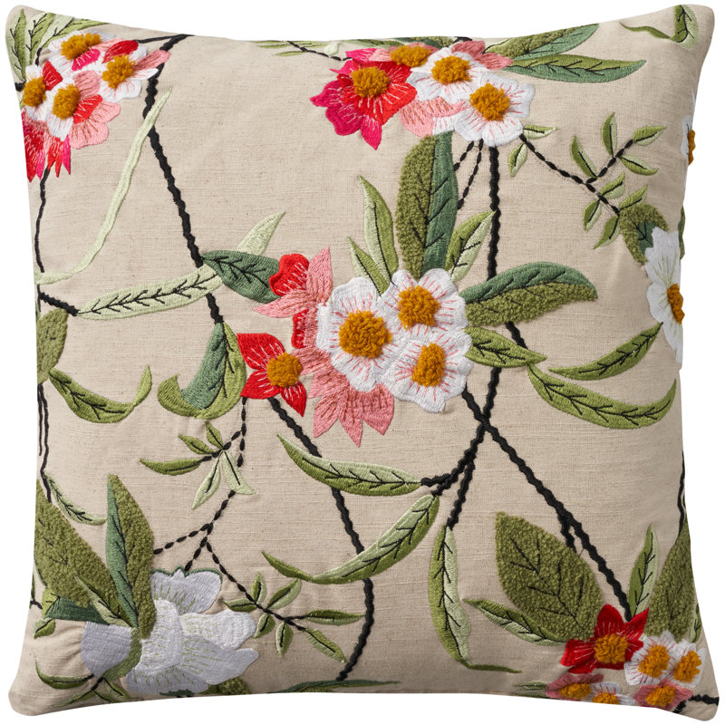 Multicolor Embroidered Cotton Euro Floral Pillow Cover