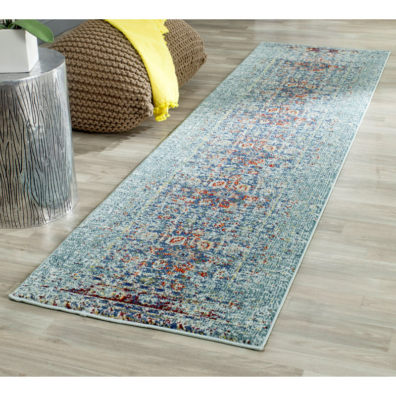 Tapis oriental bleu Hertzler, Tapis de couloir 2 pi 2 po x 6 pi, Bleu