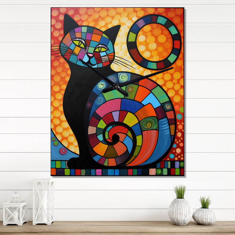 Portrait coloré d'un chat mignon II - animaux très grandes horloges murales, Grand