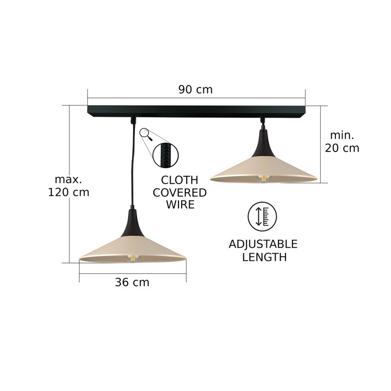 - Light Matte Black Dome Pendant, Black/Latte, 120cm H x 105cm W x 36cm D, 2 Lights