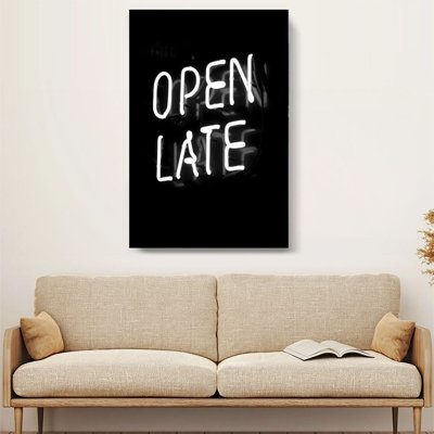 1Pc Canvas 24x36 inches Large Wall Art Neon lights, OPEN LATE lettering, minimalist style Framed Wall Decor for Home Decor & Room Decor Print for Home, Living Room, Bedroom