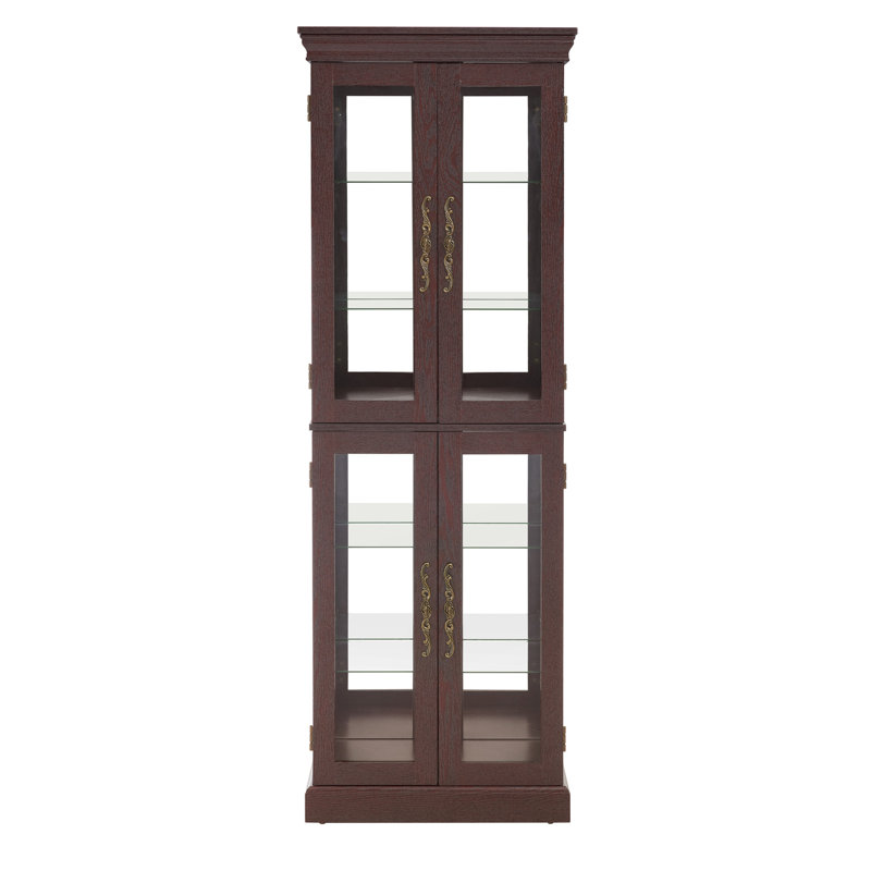Dark Cherry Wine Cabinet With Sophisticated Illumination System And Adjustable Partition - 71.43 In. High Lighted Living Room Shelf Movable Shelves Color
