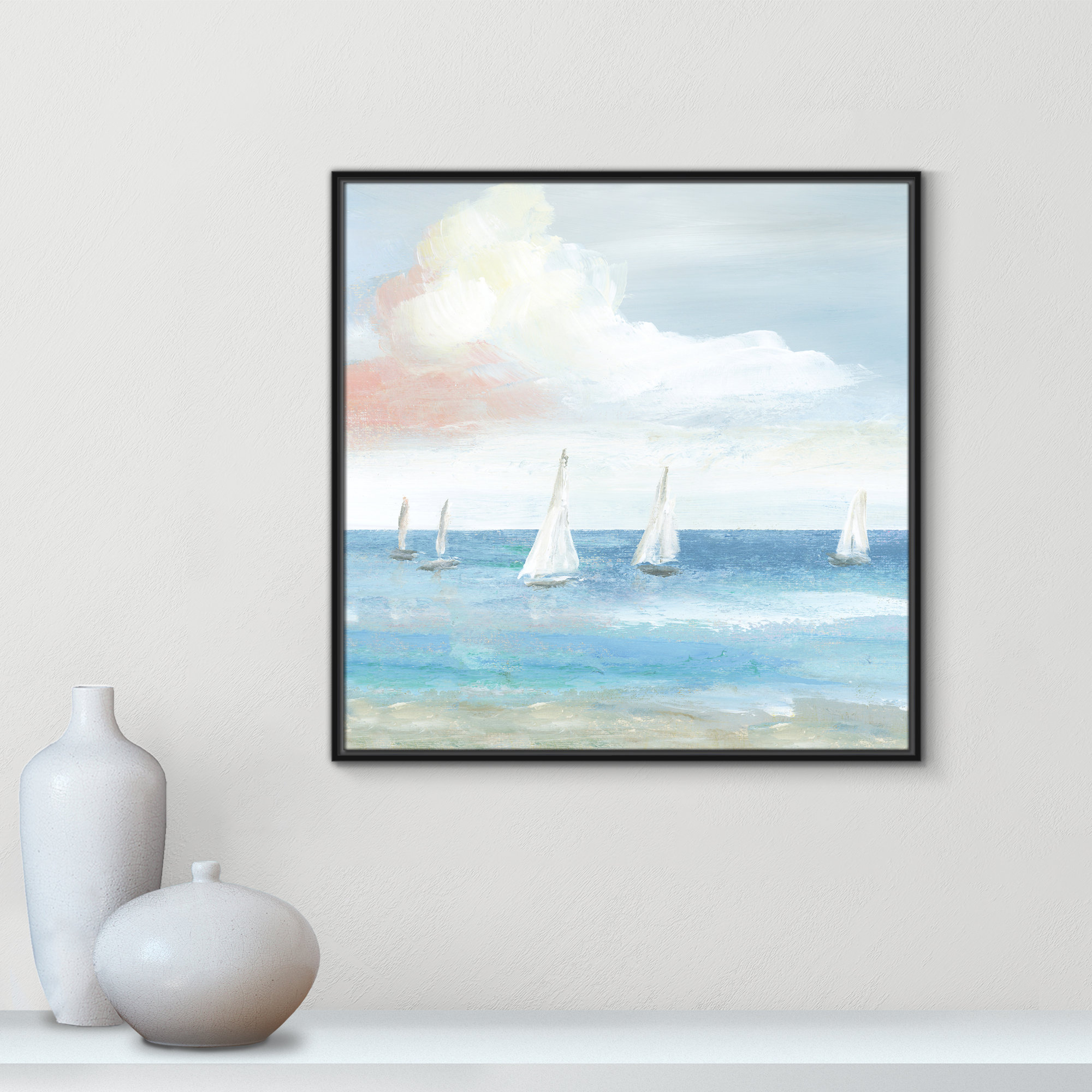 Beach Sail Bliss by Nan - Floater Frame Print on Canvas, Black, 31.5" H x 31.5" W x 2" D