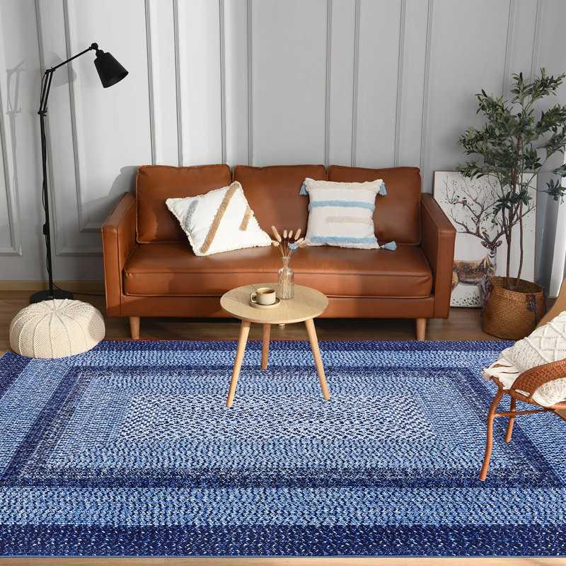 Imprimé tressé à géométrie moderne pour chambre de bébé, maison ou bureau, Navy, Rectangle 10' x 13'