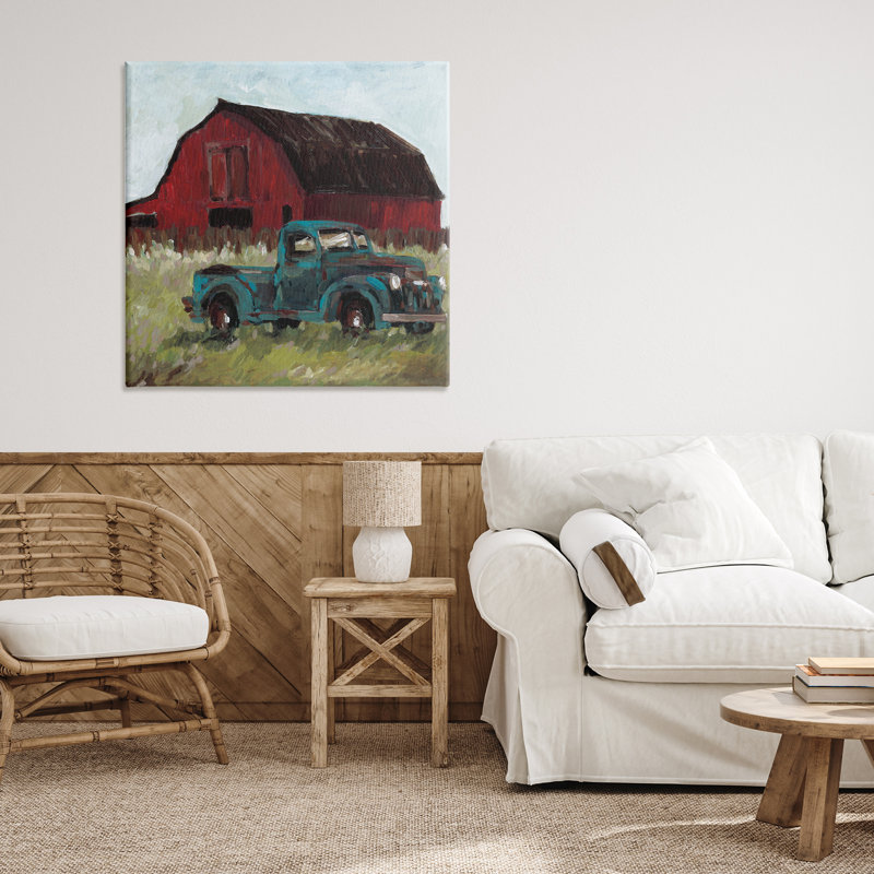 Camion et toile de grange rouge, design par Wani Pasion, H 30 po x l 30 po
