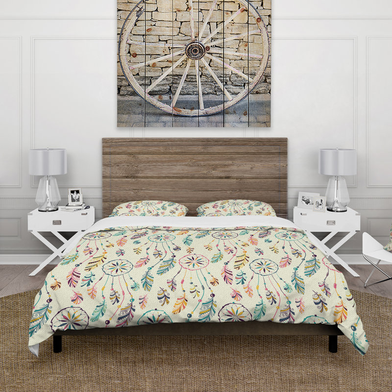 Bleu pastel et rose Boho Dreamcatchers II - ensemble de housse de couette bohémien - microfibre de polyester