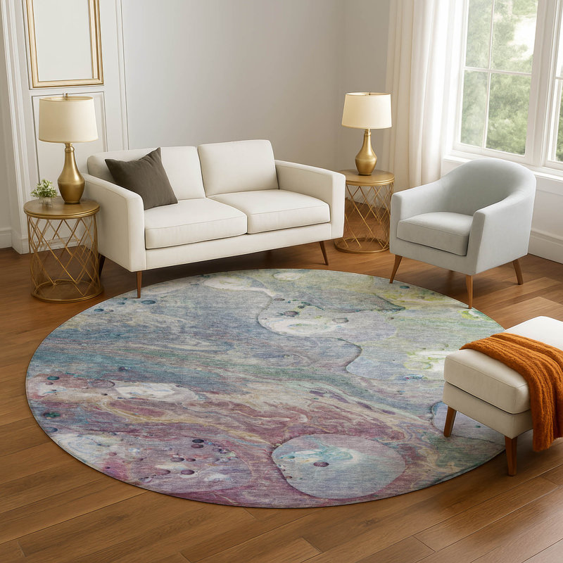 Premium Machine Washable Mayfield AMF1941 Abstract Rug, Round 8'