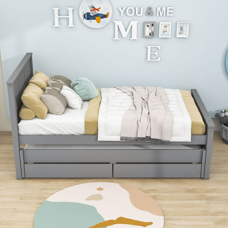 Lit plateforme simple avec rangement, gris