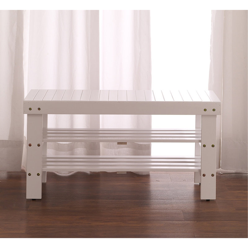 Pina Quality Solid Wood Shoe Bench, Finish, White