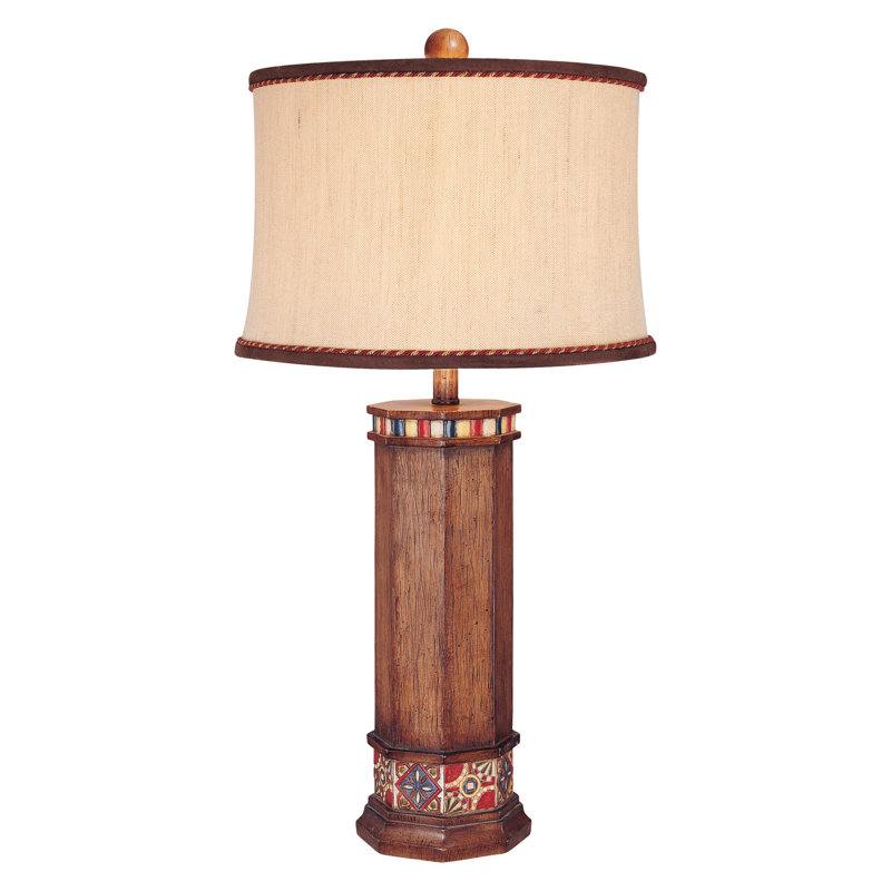 Minka Lavery Rustic Brown Wood Look Table Lamp with Cream Shade
