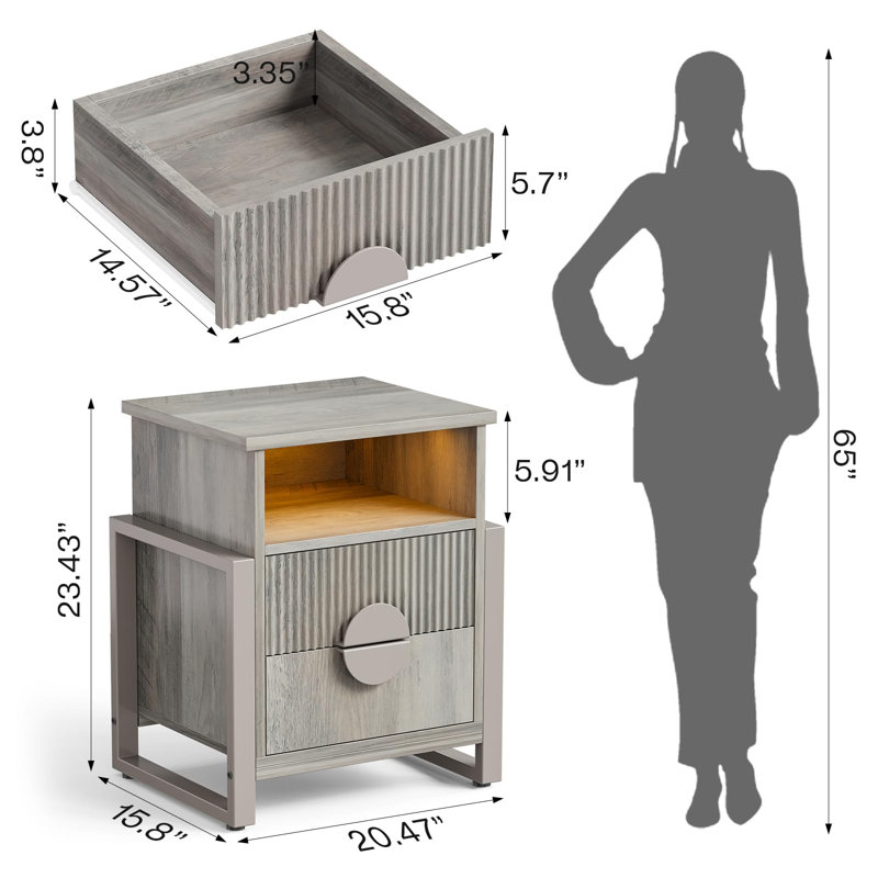 Ensemble de chambre à coucher 2 pièces Wrought Studio ™ - Commode 8 tiroirs cannelés et tables de chevet cannelées 2 tiroirs