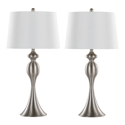 Lampe de table contemporaine en métal brossé 30 po Ashland avec abat-jour en lin blanc de Grandview Gallery