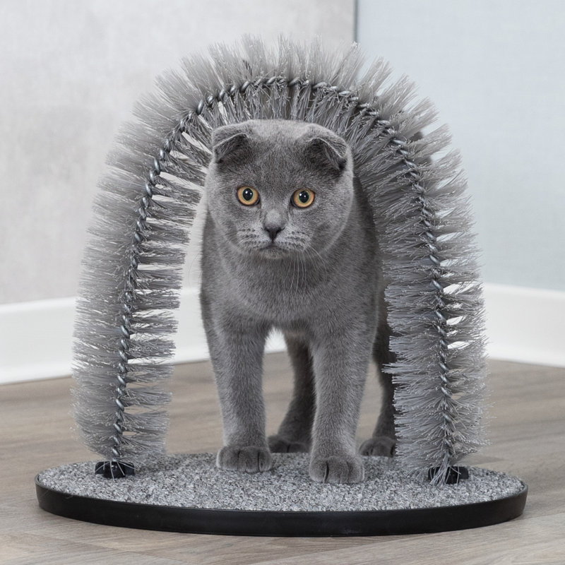 Gray Carpet Cat Scratcher with Self Grooming Arch