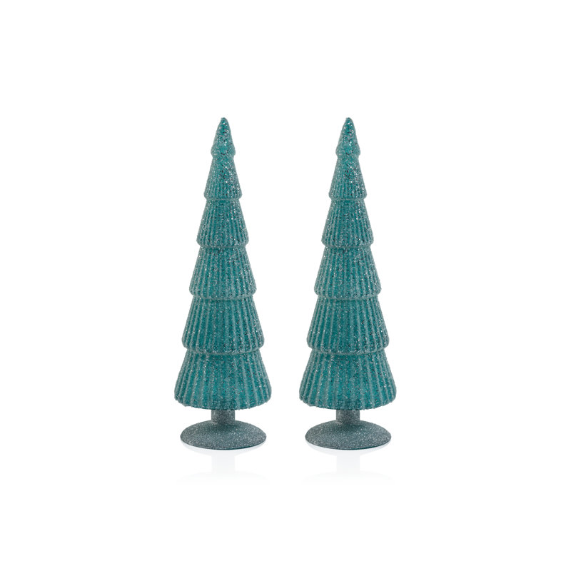 Arbre en verre Amaryllis sur base scintillante, H 13,5 po x l 3,5 po x P 3,5 po, Bleu / Argent