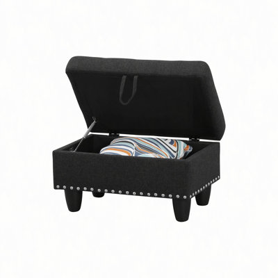 Rectangular Storage Ottoman Bench, Button Tufted Foot Stool with Hidden Storage, Rivet Trim Upholstered Ottoman Footrest for Entryway Living Room Bedroom