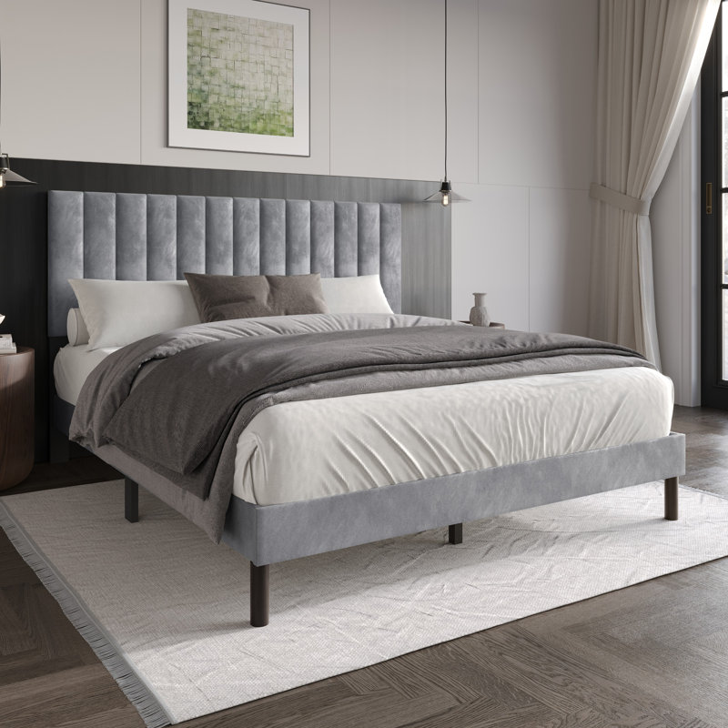 Sitka Upholstered Platform Bed, Queen, Silver Gray