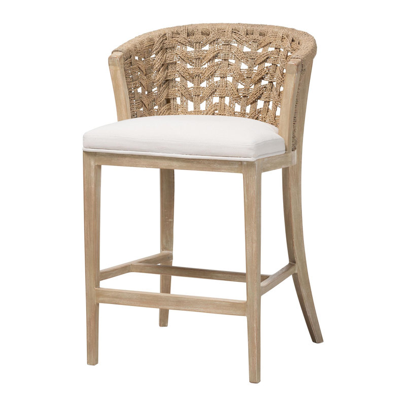 Tabouret de bar bali & pari Vellon en jonc de mer tressé et acajou blanchi