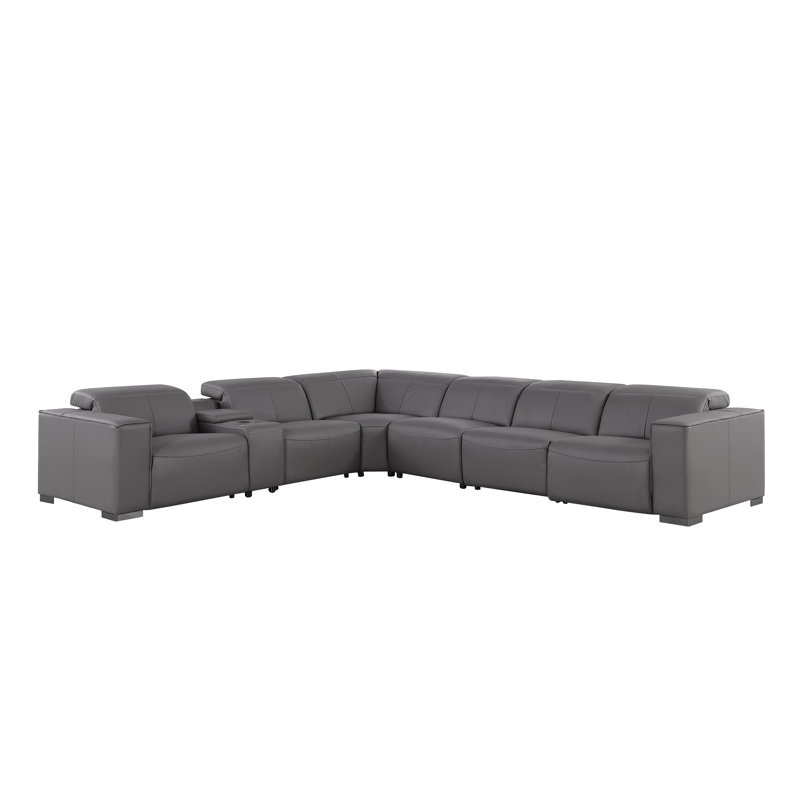 Torrance Luxurious Genuine Leather 7-Piece Sectional With 3 Power Reclining Seats & Power Headrest, Gray