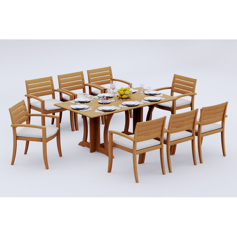 6 Seats 7 Pcs Grade-A Teak Wood Dining Set: Warwick Console Folding Rectangle Table And 6 Travota Stacking Arm Chairs #11TV1506
