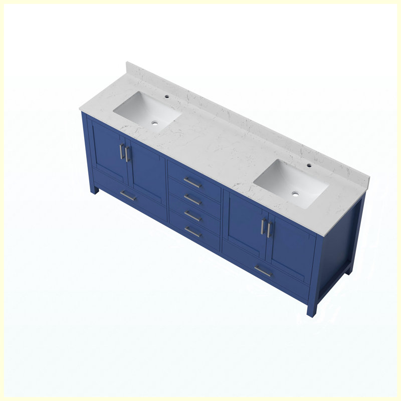 Meuble-lavabo autoportant moderne 83 po avec lavabo double 83 po avec lavabo intégré et trous pré-percés