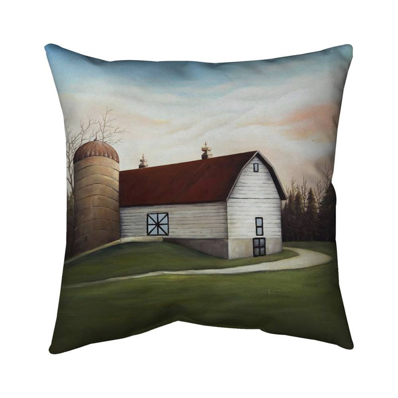 White barn - 18"x18" Throw pillow cover - Poly twill - Print on demand