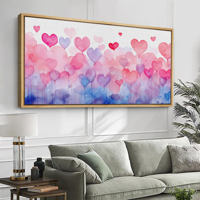 Vibrant Wildflower " Cascade Of Affection Hearts In Watercolor Modern Art Relax Calm Warm Extra Large Pictures "