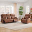 Ensemble de canapé inclinable manuel modulaire avec porte-gobelet à chargement intelligent sans fil, fauteuil coulissant en cuir végétalien à 3 places Gravity, brun-612978422