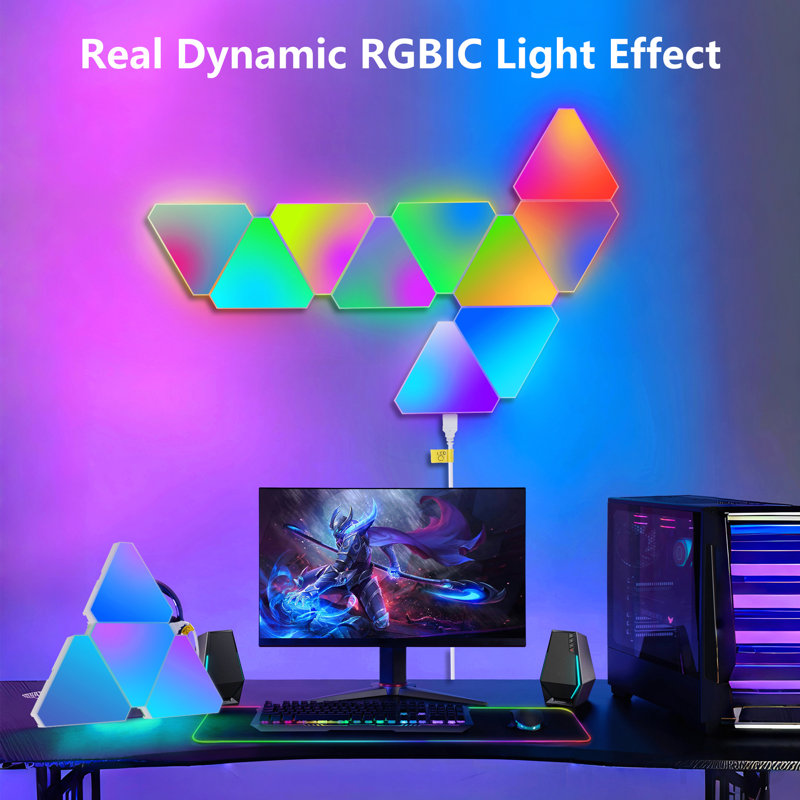 Lumières à DEL triangulaires, panneaux muraux de 10 RVB, panneau lumineux modulaire intelligent avec application, télécommande et synchro de musique, mur lumineux en nid d'abeille dans la salle de jeux, décoration de chambre à coucher