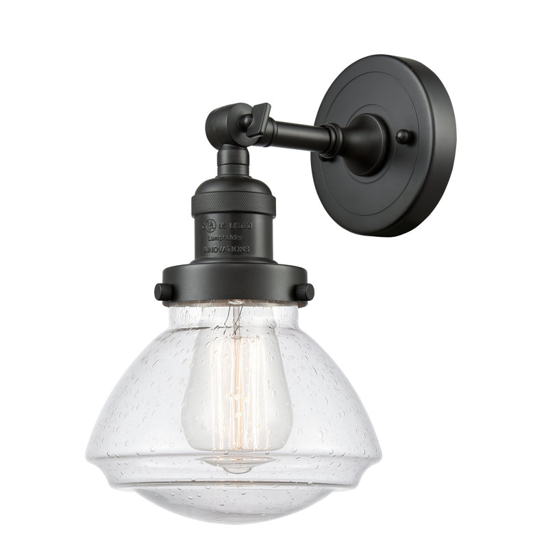 Chesterville Armed Sconce, Seedy, 6 Watt Vinage LED Bulb, Matte Black