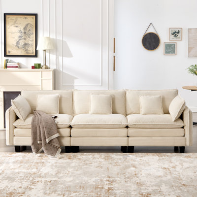 Modern Corduroy Deep Seat Cloud Couches, 116'' Modular Sectional Sofa For Living Room, Apartment, Office, 3-Seat
