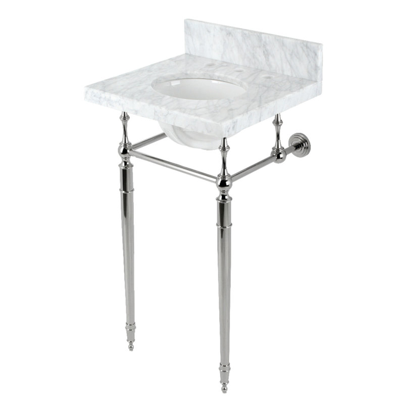 Lavabo de salle de bain Edwardian, Marbre blanc / chrome poli, Centres de 8 po