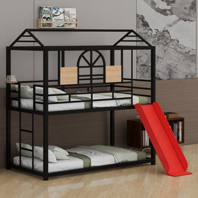 Metal House Bunk Bed With Slide