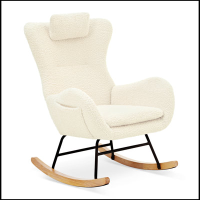 Rocking Chair Nursery, Upholstered Rocker Glider Chair with High Backrest, Adjustable Headrest -  George Oliver, 8FD61B17B7354E9E826ED62A4A2474F3