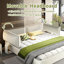 Structure de lit Cloud avec tête de lit mobile surdimensionnée et rembourrée, lit tapissier en chenille avec coin rond, support double à lattes en bois massif et en métal, aucun sommier nécessaire-2059222184